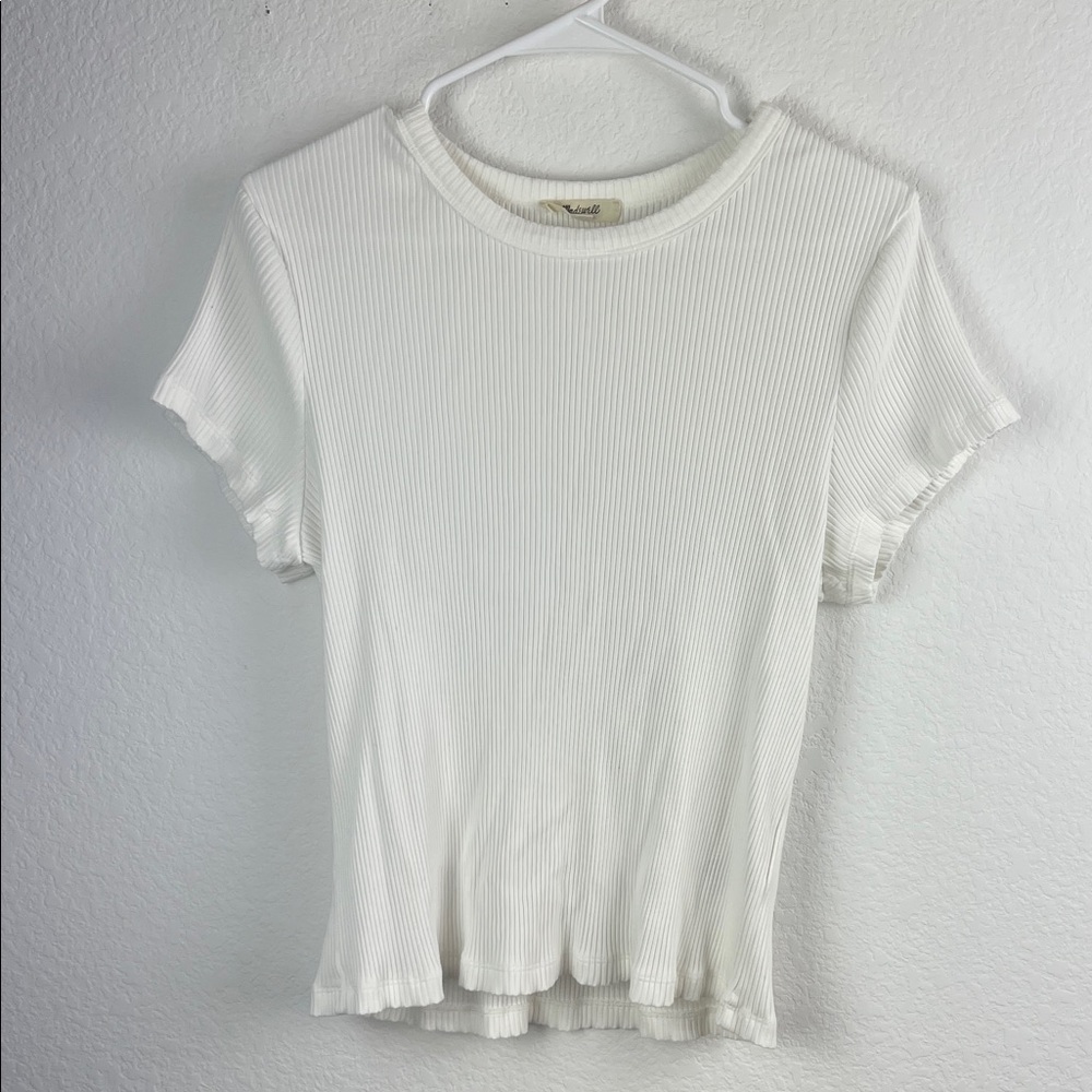 Madewell Women's White Ribbed Tee Size XL